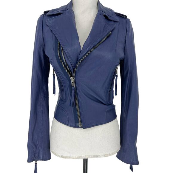 Joie Ailey Leather Moto Jacket in Sergeant Blue - Picture 6 of 16